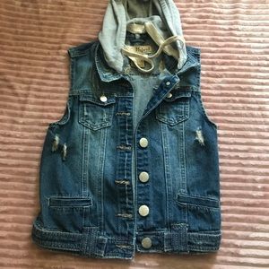 Hybrid & Company Denim Vest Jacket with Removable Hood Size Small